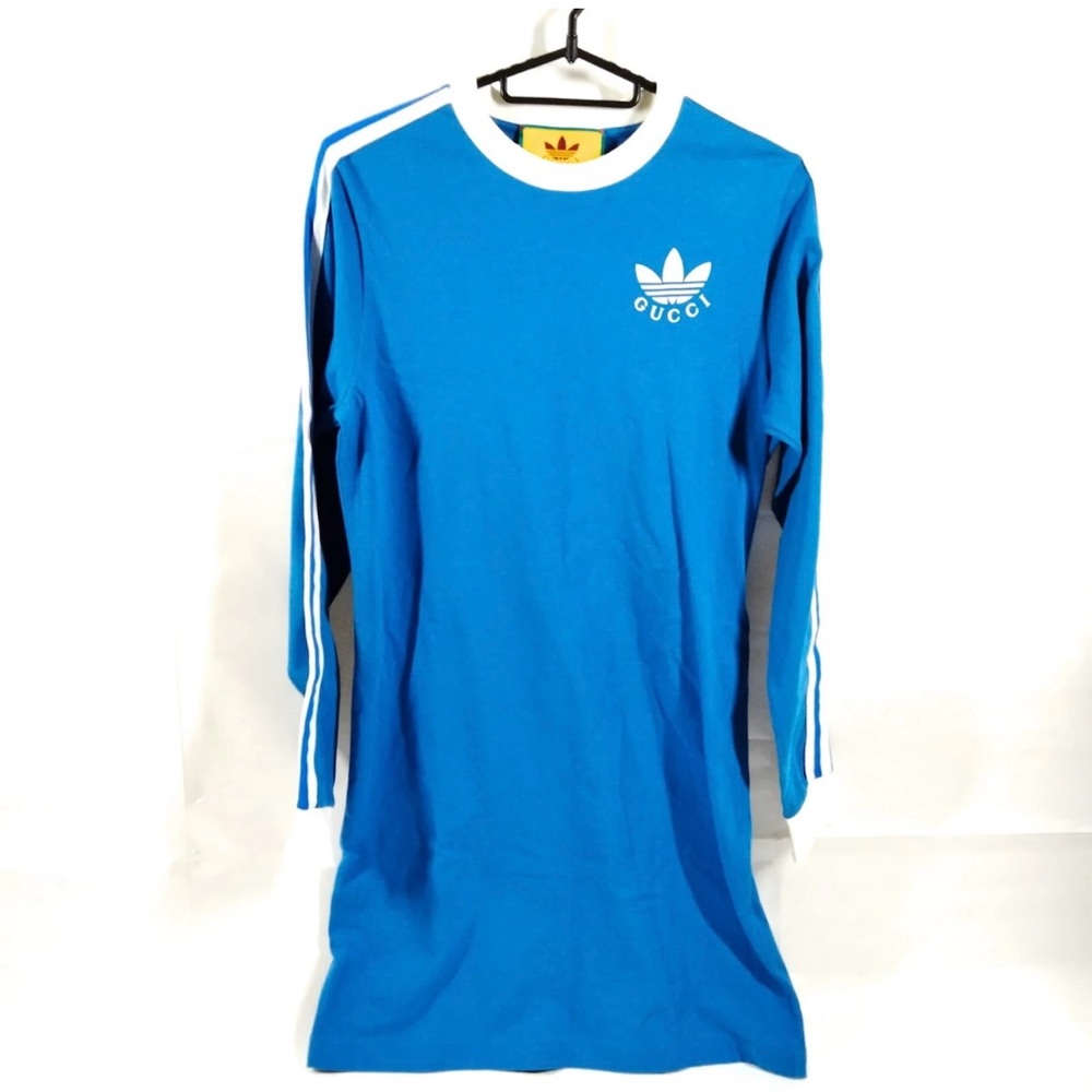 Gucci Bright Blue Long-Sleeve Mini Dress with White Trim